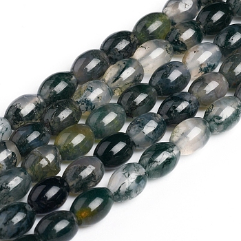 Natural Moss Agate Beads Strands, Oval, 8~9x6~6.5mm, Hole: 1mm, about 43~48pcs/strand, 15.35 inch(39cm)