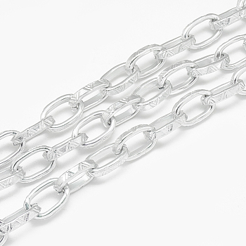 Aluminum Cable Chains, Textured, Unwelded, Flat Oval, Gainsboro, 17x10.2x3.5x2mm