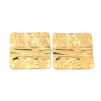 Ion Plating(IP) 304 Stainless Steel Pendants, Textured, Square Charm, Real 18K Gold Plated, 28x28x2mm, Hole: 2mm