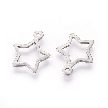 304 Stainless Steel Charms, Star, Stainless Steel Color, 13x11x0.8mm, Hole: 1mm