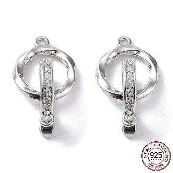 Rhodium Plated 925 Sterling Silver Micro Pave Clear Cubic Zirconia Fold Over Clasps, Twist Ring, with 925 Stamp, Real Platinum Plated, Ring: 11x9.5x1.5mm, Hole: 1mm, Clasp: 10.5x8x2mm, Hole: 1mm