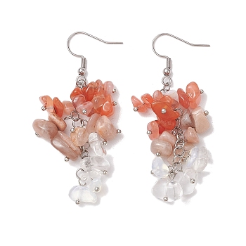 Natural Agate Earrings, with 316 Surgical Stainless Steel Earring Hooks, Opalite Chip, Jewely for Women, 65.5~66.5mm