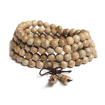 108 Beads Prayer Mala Bracelet, Wood Round Beaded Wrap Bracelet Necklaces for Ramadan & Eid Mubarak, Wheat, 35-3/8 inch(90cm)