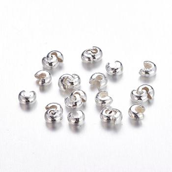 Iron Crimp Beads Covers, Cadmium Free & Lead Free, Silver Color Plated, Size: About 4mm In Diameter, Hole: 1.5~1.8mm