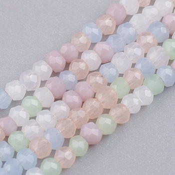 Faceted Glass Beads Strands, Imitation Jade Style, Rondelle, Mixed Color, 2~2.5x1.5~2mm, Hole: 0.6mm, about 187pcs/Strand, 12.91 inch(32.8cm)