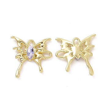 Rack Plating Alloy Connector Charms, Butterfly Links with Glass, Light Gold, Cadmium Free & Lead Free & Nickle Free, Lilac, 29x28x4.5mm, Hole: 3.5x2.5mm