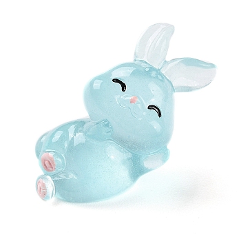 Luminous Resin Rabbit Ornament, Glow in The Dark, Micro Landscape Garden Decoration, Light Blue, 23x37x17mm