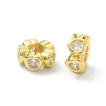 Brass Rhinestone Beads, Heart, Real 18K Gold Plated, 8x4mm, Hole: 3.5mm
