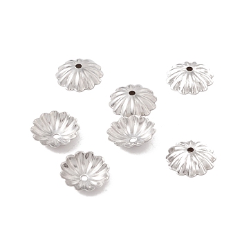 304 Stainless Steel Bead Caps, Multi-Petal, Flower, Stainless Steel Color, 10x2.5mm, Hole: 1.2mm
