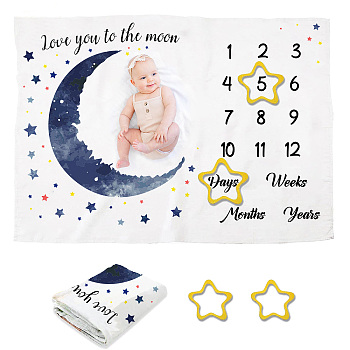 Polyester Baby Monthly Milestone Blanket for Boy and Girl, for Baby Photo Blanket Photography Background Prop Decor, Moon, 1016x1500mm