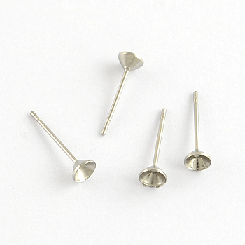 304 Stainless Steel Flat Round Blank Peg Stud Earring Settings, Stainless Steel Color, 13x3mm, pin:1mm, fit for 3mm rhinestone