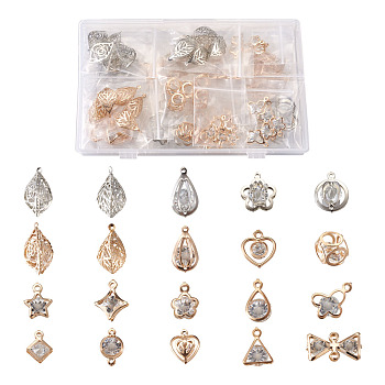 Iron Pendants & Links, with  Rhinestone inside, Mixed Shapes, Mixed Color, 120pcs/box