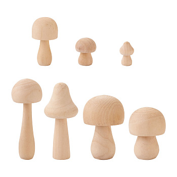 Schima Superba Wooden Mushroom Children Toys, DIY Accessories, BurlyWood, 23pcs/set