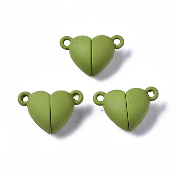 Spray Painted Alloy Magnetic Clasps with Loops, Cadmium Free & Nickel Free & Lead Free, Heart, Olive Drab, 10.5x16x7mm, Hole: 1.2mm