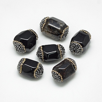Natural Black Onyx Beads, with Rhinestone, Dyed, Faceted, Oval, 24~29x15~19x14~18mm, Hole: 1mm