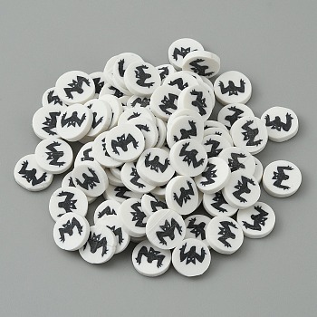 Halloween Handmade Polymer Clay Cabochons, Flat Round, Bat Pattern, 9~10x1.8~2mm