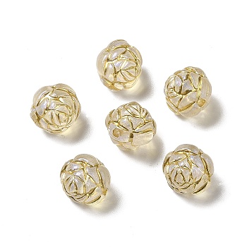 Transparent Acrylic Beads, Golden Metal Enlaced, Flower, Clear, 10mm, Hole: 1.5mm, about 1110pcs/500g
