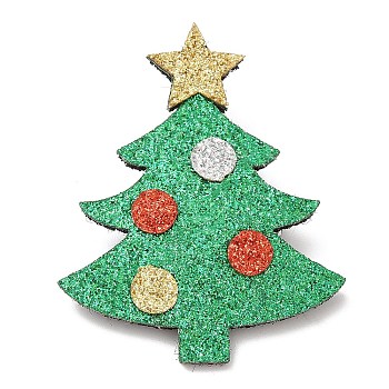 PU Leather Brooch, Zinc Allloy Pin, Christmas Tree, 48x38x2.5mm