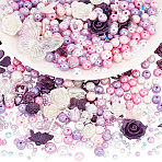 DIY Jewelry Making Kit, Including  Resin Cabochons and Beads, Acrylic Beads, Flower & Butterfly & Ring & Round, Purple, 4~30x4~41x2~9mm, Hole: 1.4~2.5mm(DIY-PH0013-35C)