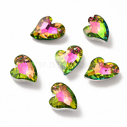 Electroplate Glass Pendants, Back Plated, Faceted, Heart Charms, Yellow Green, 17x12.5x6mm, Hole: 1.4mm(GLAA-A008-07E)