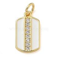 Rack Plating Brass Micro Pave Cubic Zirconia Pendants, with Enamel, Long-Lasting Plated, Lead Free & Cadmium Free, Rectangle Charms, with Jump Ring, White, 15x8.5x1.5mm, Hole: 3mm(X-KK-K392-03G-04)