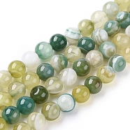 Natural Striped Agate/Banded Agate Beads Strands, Dyed & Heated, Round, Lawn Green, 8mm, Hole: 1.2mm, about 47pcs/strand, 14.96 inch(38cm)(G-G582-8mm-47)
