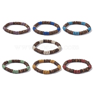 7Pcs 7 Color Dyed Natural Lava Rock & Coconut Disc Beaded Stretch Bracelets Set, Stackable Bracelets, Mixed Color, Inner Diameter: 2-1/8 inch(5.3cm), 1Pc/color(BJEW-JB09827)
