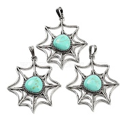 Synthetic Turquoise Spider Web Pendants, Rack Plating Antique Silver Plated Brass Halloween Net Charms, Cadmium Free & Lead Free, 44.5x37.5x7mm, Hole: 7.5x5mm(G-Q163-09AS-01)