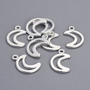 Tibetan Style Alloy Pendants, Moon, Silver Color Plated, Lead Free & Cadmium Free, 17x11x1mm, Hole: 1.5mm(LF10650Y-S)
