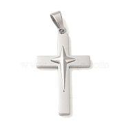 Non-Tarnish 304 Stainless Steel Pendants, Cross with Star Charm, Religion, Stainless Steel Color, 43x25x4.8mm, Hole: 8.5x5.5mm(STAS-C105-03P)