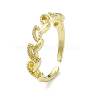 Brass Open Cuff Ring, Hollow Leaf, Real 18K Gold Plated, Inner Diameter: 18mm(RJEW-B051-18G)