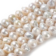 Natural Keshi Pearl Beads Strands, Potato, Cultured Freshwater Pearl, Baroque Pearls, Grade A, PapayaWhip, 8~10x7~8.5mm, Hole: 0.6mm, about 46pcs/strand, 13.58''(34.5cm)(PEAR-E018-17)