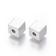 202 Stainless Steel Beads, Cube, Stainless Steel Color, 8x8x8mm, Hole: 2.5mm(STAS-F205-06P-D)