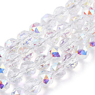 Electroplate Transparent Glass Beads Strands, Faceted, Round, Clear AB, 8x7.5mm, Hole: 1mm, about 70pcs/strand, bout 70~72pcs/strand, 20.67 inch~21.26 inch(52.5~54cm)(EGLA-N002-34C-C03)