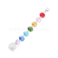 Electroplate Octagon Glass Beaded Pendant Decorations, Suncatchers, Rainbow Maker, with Alloy Lobster Claw Clasps, Clear Faceted Glass Pendants, Round Pattern, 175mm, Pendant: 23.5x21mm(HJEW-JM00737-02)