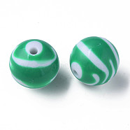Opaque Striped Acrylic Beads, Round, Green, 24mm, Hole: 4mm hole: 4mm, about 55pcs/500g.(MACR-S373-27C-07)