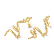 Snake Brass Ear Studs, Stud Earrings for Women, Real 18K Gold Plated, 38x14mm(EJEW-P281-02G)