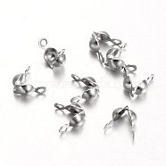 Stainless Steel Bead Tips, Calotte Ends, Clamshell Knot Cover, Stainless Steel Color, 7x4mm, Hole: 1mm, Inner: 3mm(STAS-M225-06)