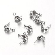 Tarnish Resistant Stainless Steel Bead Tips, Calotte Ends, Clamshell Knot Cover, Stainless Steel Color, 7x4mm, Hole: 1mm, Inner: 3mm(STAS-M225-06)