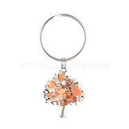 Chip Natural Red Agate/Carnelian Keychain, with Antique Silver Plated Alloy Pendants and 316 Surgical Stainless Steel Split Key Rings, Tree, 55mm(KEYC-JKC00219-06)