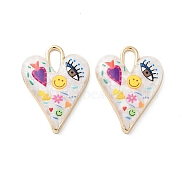Rack Plating Alloy Enamel Pendants, with Resin, Heart with Evil Eye Charm, Cadmium Free & Nickel Free & Lead Free, Golden, Colorful, 34.5x25.5x4.5mm, Hole: 9x4mm(FIND-C050-09G-04)