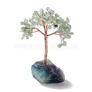 Natural Green Aventurine Tree Display Decoration, Reiki Spiritual Energy Tree, Raw Fluorite Base Feng Shui Ornament for Wealth, Luck, Rose Gold Brass Wires Wrapped, 45~66x76~82x125~133mm(DJEW-G027-10RG-03)