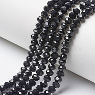 Opaque Solid Color Glass Beads Strands, Faceted, Rondelle, Black, 2.5x1.5mm, Hole: 0.4mm, about 150~160pcs/strand, 11.42~12.2 inch(29~31cm)(EGLA-A034-P1mm-D18)