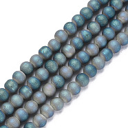 Electroplate Frosted Glass Beads Strands, Round, Cadet Blue, 5x4mm, Hole: 1mm, about 98~102Pcs/strand, 16.14 inch~16.54 inch(41~42cm)(EGLA-N006-036B)