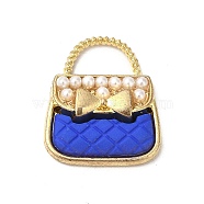 Alloy Enamel Charms, with ABS Plastic Imitation Pearl Beads, Cadmium Free & Nickel Free & Lead Free, Golden, Handbag with Bowknot Charm, Blue, 18.5x16x4.5mm, Hole: 4.5x8mm(ENAM-F144-06C)