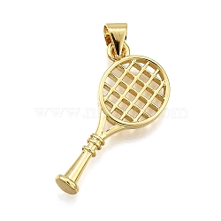 Rack Plating Brass Pendants, Badminton Racket, Cadmium Free & Lead Free, Long-Lasting Plated, Real 18K Gold Plated, 25x13.5x2mm, Hole: 5x3.5mm(KK-K401-65G)