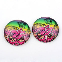 Yoga Theme Glass Cabochons, for DIY Projects, Half Round/Dome, Deep Pink, 25x6mm(X-GGLA-L011-25mm-29)