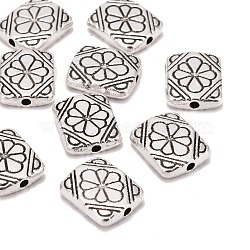 Tibetan Style Alloy Beads, Rectangle with Flower, Antique Silver, Lead Free & Cadmium Free & Nickel Free, 12x10x3mm, Hole: 1.5mm(X-LF10658Y-NF)