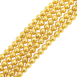 5 Strands Electroplated Natural Lava Rock Beads Strands, Round, Gold, 10mm, Hole: 1.5mm, about 38~39pcs/strand, 15.27 inch~15.55 inch(38.8~39.5cm)(G-OC0004-08)