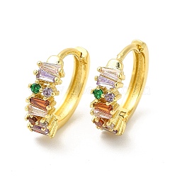 Cubic Zirconia Trapezoid Hoop Earrings, Real 18K Gold Plated Brass Jewelry for Women, Cadmium Free & Nickel Free & Lead Free, Colorful, 13x14x2.5~4.5mm, Pin: 1mm(EJEW-E270-14G)